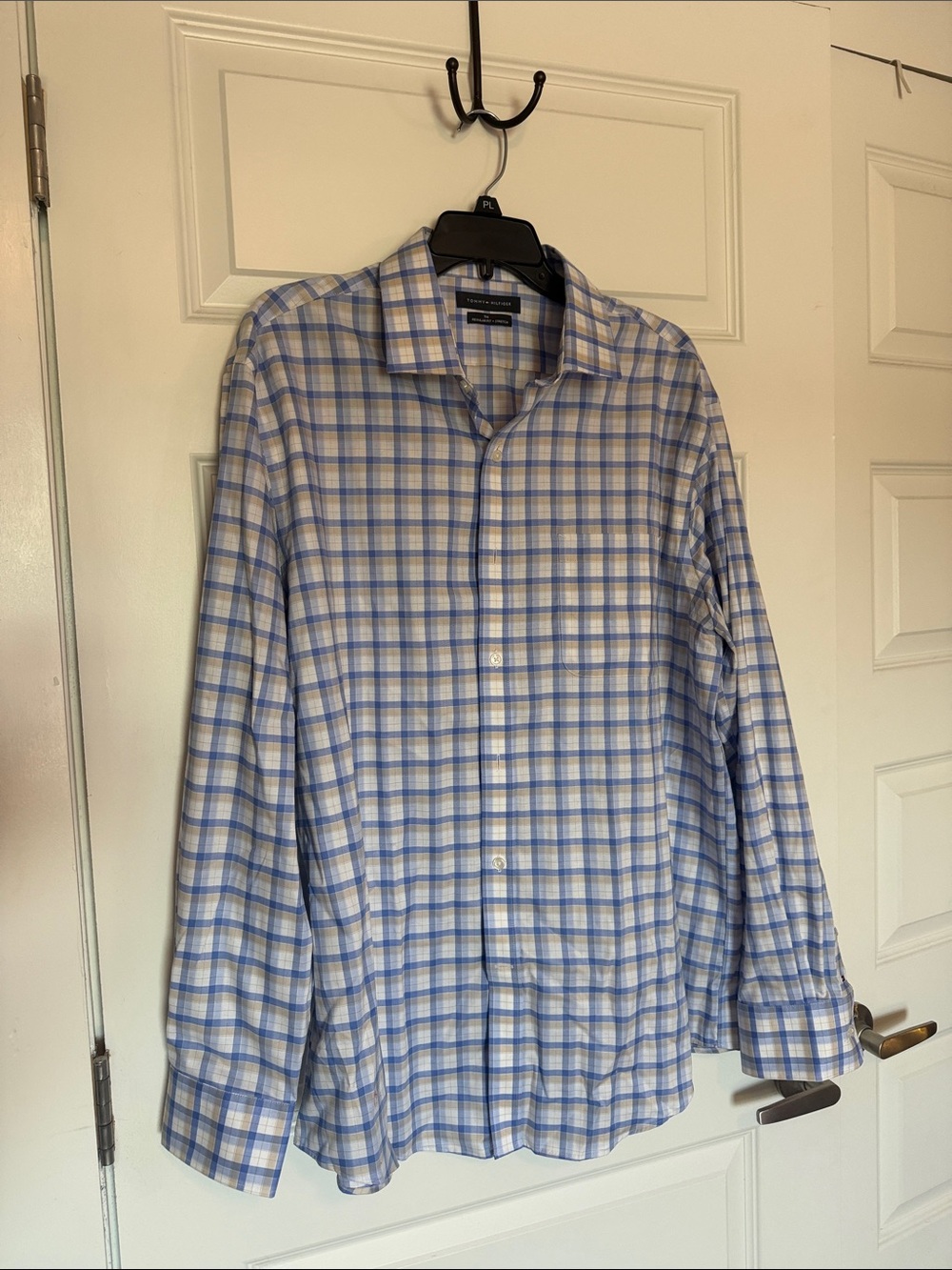 Tommy Hilfiger Blue and White Checked Dress Shirt
